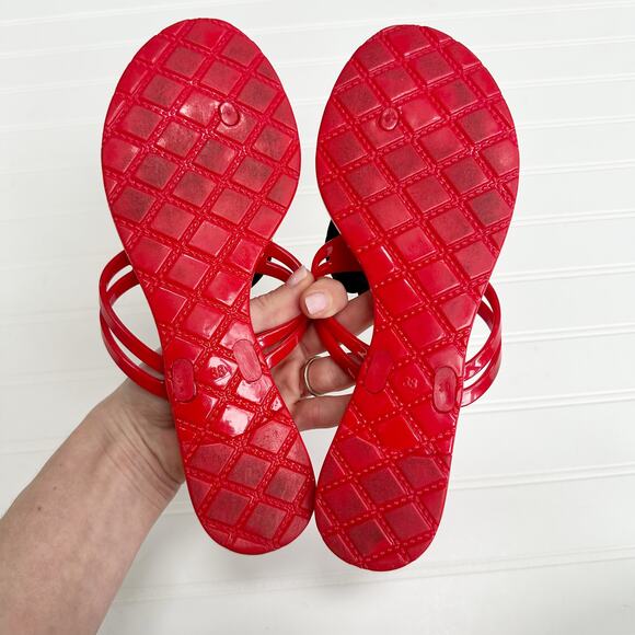 Chanel Red Camellia Flower PVC Thong Sandals Jelly Flip Flops 38 - Picture 3 of 7